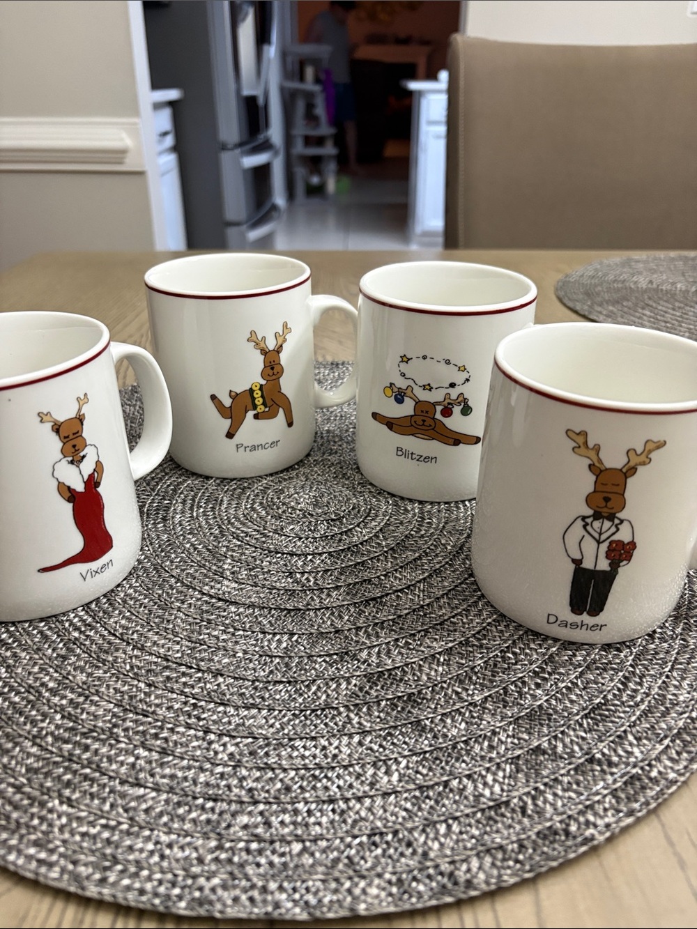 Holiday Reindeer Ceramic Coffee Mug - White with Red Trim